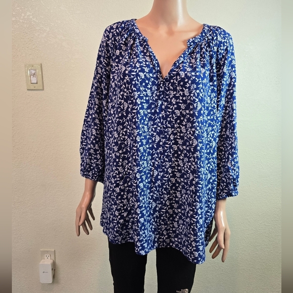 Cynthia Rowley Womens Blue V-Neck 3/4 Sleeve  Size 3X  Floral - Picture 5 of 9